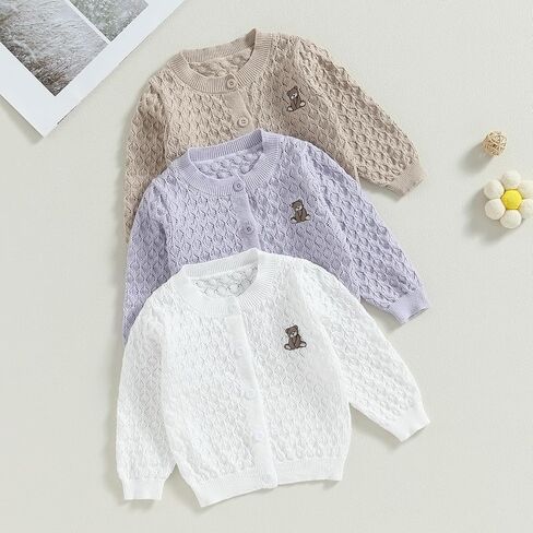 Newborn Baby Girls Knit Cardigans Long Sleeve Crewneck Hollow Knit Thin Sweater Toddler Button Tops Coat Outwear in Kuwait