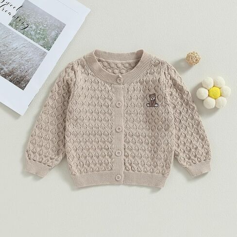 Newborn Baby Girls Knit Cardigans Long Sleeve Crewneck Hollow Knit Thin Sweater Toddler Button Tops Coat Outwear in Kuwait
