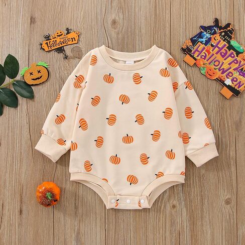 Ayalinggo Toddler Infant Baby Girl Boy Halloween Outfit Pumpkin Sweatshirt Oversized Onesie Bubble Romper Sweater Clothes in Kuwait