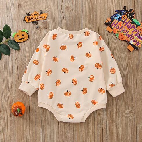 Ayalinggo Toddler Infant Baby Girl Boy Halloween Outfit Pumpkin Sweatshirt Oversized Onesie Bubble Romper Sweater Clothes in Kuwait