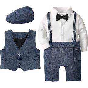 A&J DESIGN Baby Boys Outfit Set, 3pcs Gentleman Romper & Vest & Berets Hat in Saudi Arabia