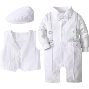 A&J DESIGN Baby Boys Outfit Set, 3pcs Gentleman Romper & Vest & Berets Hat