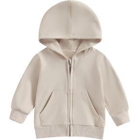 KtwHarnu Toddler Baby Boy Girl Zip Up Hoodies Solid Color Hooded Sweatshirt Long Sleeve Jacket Casual Outerwear Fall Clothes