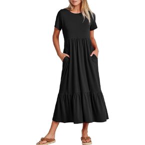 ANRABESS Women's Summer Casual Short Sleeve Crewneck Swing Dress Casual Flowy Tiered Maxi Beach Dress with Pockets in Kuwait