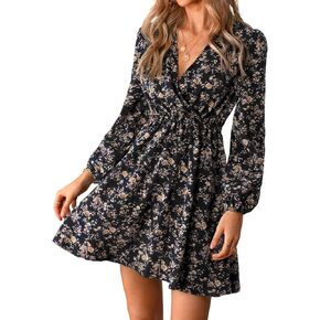 CUPSHE Womens V Neck Floral Mini Dress Long Sleeve A Line Surplice in Saudi Arabia