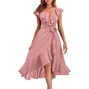 RETTYGARDEN Women's 2025 Summer Cross Midi Dress Casual Boho Deep V Neck Short Sleeve Ruffle Hem Split Beach Long Dresses