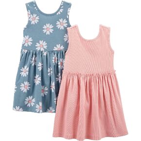Simple Joys by Carter's Baby Girls' Short-Sleeve and Sleeveless Sets Playwear Dress, Pack of 2, Navy Floral/Pink, 18 Months in Saudi Arabia