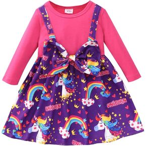 فساتين RETSUGO للفتيات الصغيرات بأكمام طويلة للفتيات الصغيرات ملابس لطيفة غير رسمية مع فيونكة للأطفال فستان حفلات اللعب in Kuwait