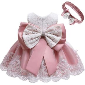0-2T Big Bowknot Toddler Baby Girls Photo Shoot Pageant Party Lace Dress with Headwear in Saudi Arabia