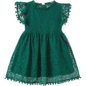 Niyage Toddler Girls Elegant Lace Pom Pom Flutter Sleeve Party Princess Dress in Kuwait