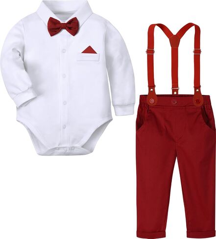 A&J DESIGN Baby Boys Suits Infant Gentleman Formal Wedding Suspenders Outfit with Bowtie in Saudi Arabia