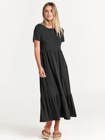 ANRABESS Women's Summer Casual Short Sleeve Crewneck Swing Dress Casual Flowy Tiered Maxi Beach Dress with Pockets in Kuwait