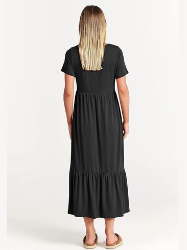 ANRABESS Women's Summer Casual Short Sleeve Crewneck Swing Dress Casual Flowy Tiered Maxi Beach Dress with Pockets in Kuwait