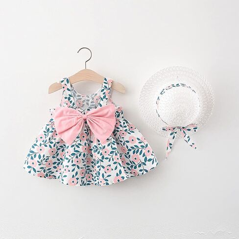 IBTOM CASTLE Baby Girls Party Summer Tutu Dresses Backless Bowknot Flower w/Straw Hat Princess Party Sundress in Saudi Arabia