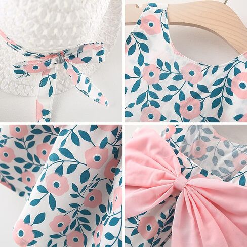 IBTOM CASTLE Baby Girls Party Summer Tutu Dresses Backless Bowknot Flower w/Straw Hat Princess Party Sundress in Saudi Arabia