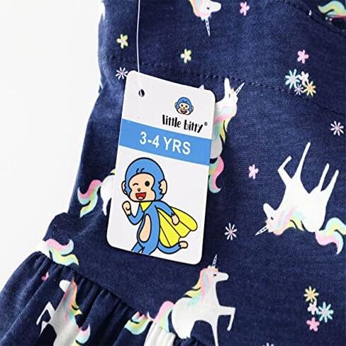 RETSUGO Little Girls A-Line Dress Cute Unicorn Rainbow Pattern Short Sleeve Casual Toddler Girl Dresses for Party 1-8 Years in Saudi Arabia