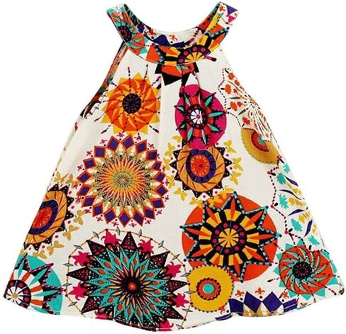Toddler Girl Dress Bohemia Button Lace Sleeveless Sunflower Floral Princess Toddler Girl Clothes in Saudi Arabia