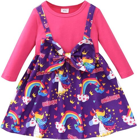 فساتين RETSUGO للفتيات الصغيرات بأكمام طويلة للفتيات الصغيرات ملابس لطيفة غير رسمية مع فيونكة للأطفال فستان حفلات اللعب in Kuwait