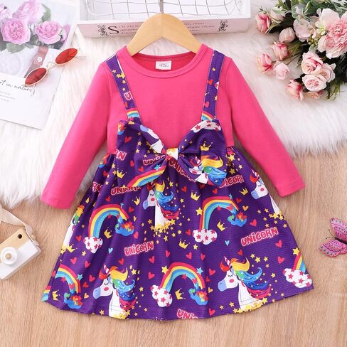 فساتين RETSUGO للفتيات الصغيرات بأكمام طويلة للفتيات الصغيرات ملابس لطيفة غير رسمية مع فيونكة للأطفال فستان حفلات اللعب in Kuwait