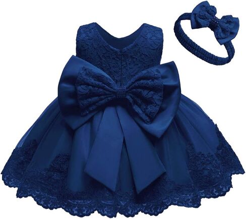 0-2T Big Bowknot Toddler Baby Girls Photo Shoot Pageant Party Lace Dress with Headwear in Saudi Arabia
