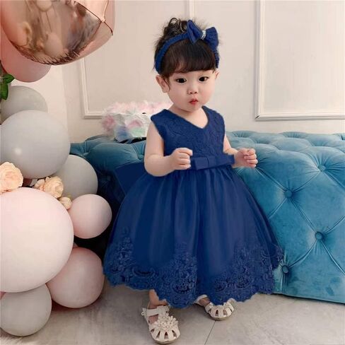 0-2T Big Bowknot Toddler Baby Girls Photo Shoot Pageant Party Lace Dress with Headwear in Saudi Arabia