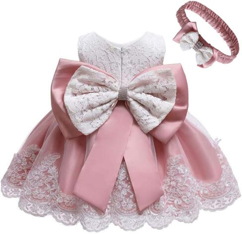 0-2T كبير Bowknot طفل رضيع الفتيات صورة تبادل لاطلاق النار حزب فستان الدانتيل مع أغطية الرأس in Kuwait