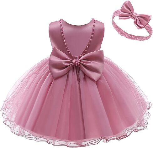 TUIJI 6M-6T Baby Girls Ruffle Lace Backless Pageant Wedding Party Flower Dresses with Headwear in Kuwait