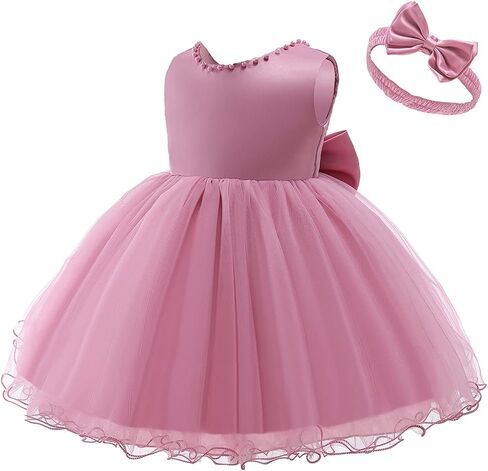 TUIJI 6M-6T Baby Girls Ruffle Lace Backless Pageant Wedding Party Flower Dresses with Headwear in Kuwait