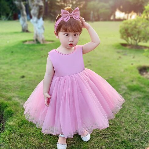 TUIJI 6M-6T Baby Girls Ruffle Lace Backless Pageant Wedding Party Flower Dresses with Headwear in Kuwait