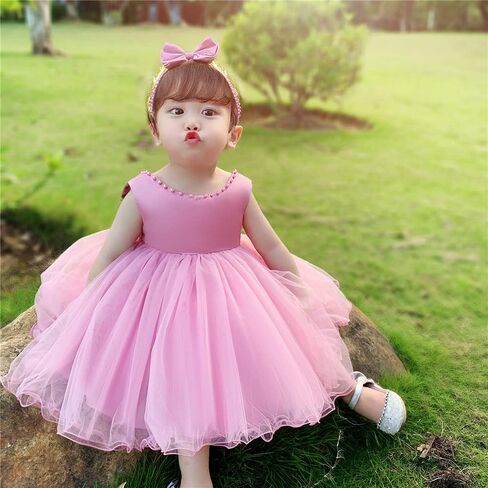 TUIJI 6M-6T Baby Girls Ruffle Lace Backless Pageant Wedding Party Flower Dresses with Headwear in Kuwait