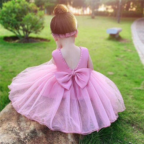 TUIJI 6M-6T Baby Girls Ruffle Lace Backless Pageant Wedding Party Flower Dresses with Headwear in Kuwait