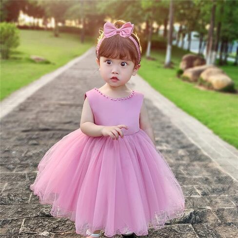 TUIJI 6M-6T Baby Girls Ruffle Lace Backless Pageant Wedding Party Flower Dresses with Headwear in Kuwait