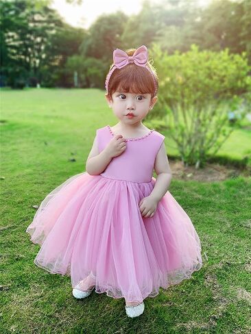TUIJI 6M-6T Baby Girls Ruffle Lace Backless Pageant Wedding Party Flower Dresses with Headwear in Kuwait