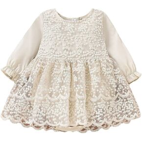 Newborn Infant Baby Girl Fall Winter Romper Dress White Beige Boho Lace Floral Clothes Toddler Long Sleeve Bodysuit in Saudi Arabia