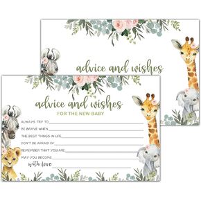 Jungle Animals Advice And Wishes Cards For The New Baby, Baby Advice Cards Perfect Addition to Your Baby Shower Party Game,Decorations Party Supply，25 Cards(bb002-JYK 003)