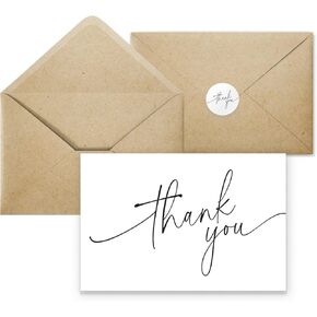 20 Pack Thank You Cards with Kraft Envelopes and Stickers, 4x6 Inch Professional and Minimalistic Looking - Suitable for Business, Baby Shower, Wedding, Graduation, Bridal Shower, Funeral