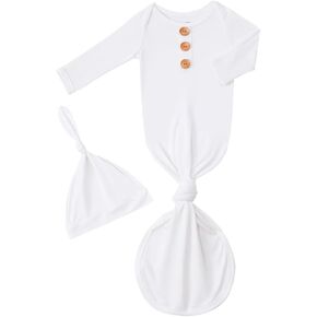 Newborn Baby Boys Girls Knotted Gown Hat Set Soft Bamboo Viscose Infant Sleeper Baby Sleep Gown with Mittens in Saudi Arabia