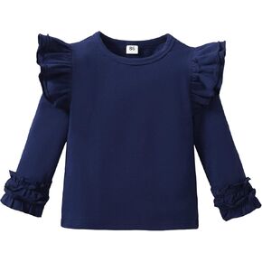 Toddler Baby Girl Solid Color T-Shirt Kids Blouse Plain Ruffle Sleeve Top Cotton Casual Clothes