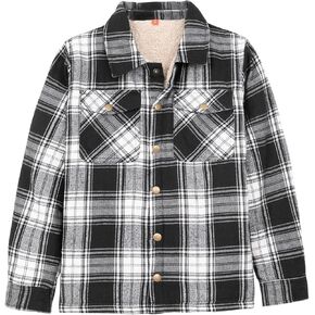 ZENTHACE Toddlers and Kids Boys Girls Sherpa Lined Snap Flannel Shirt Jacket,Cozy Plaid Flannel Shacket (Gender-Neutral)