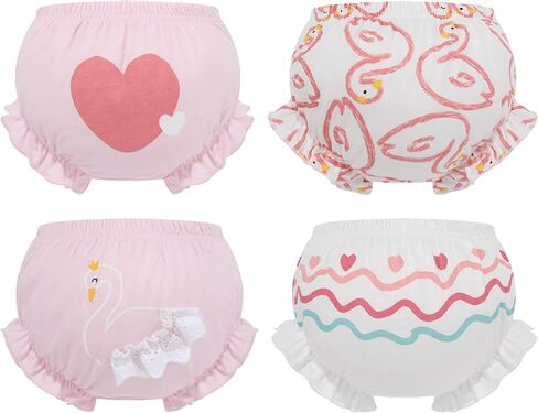 SEAUR Baby Girls Cotton Bloomers Toddler Cute Ruffle Diaper Cover Soft Assorted Underwear Breathable Panties 4 Pack in Kuwait