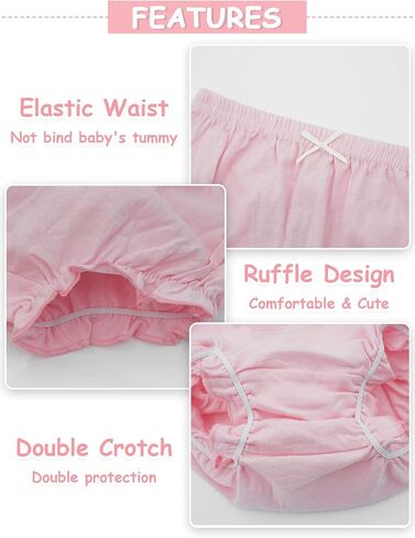 SEAUR Baby Girls Cotton Bloomers Toddler Cute Ruffle Diaper Cover Soft Assorted Underwear Breathable Panties 4 Pack in Kuwait