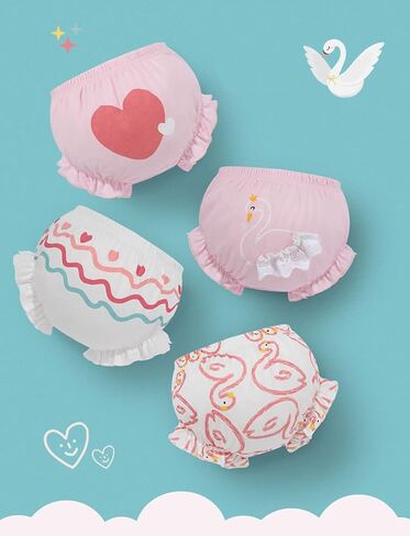 SEAUR Baby Girls Cotton Bloomers Toddler Cute Ruffle Diaper Cover Soft Assorted Underwear Breathable Panties 4 Pack in Kuwait