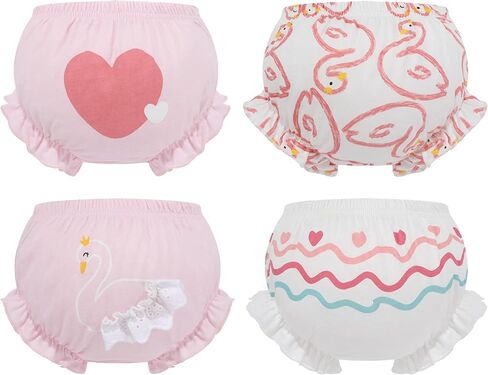 SEAUR Baby Girls Cotton Bloomers Toddler Cute Ruffle Diaper Cover Soft Assorted Underwear Breathable Panties 4 Pack in Kuwait