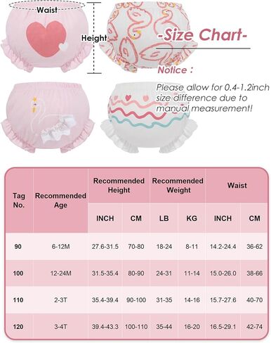 SEAUR Baby Girls Cotton Bloomers Toddler Cute Ruffle Diaper Cover Soft Assorted Underwear Breathable Panties 4 Pack in Kuwait