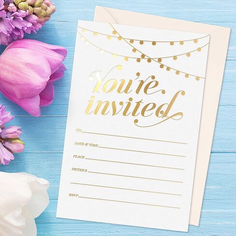 Sweetzer & Orange Party Invitations! 25 Gold Foil Traditional Invitations with Envelopes, Wedding, Baby and Bridal Shower Invite, Housewarming Birthday and Girls Quinceanera Invites in Saudi Arabia