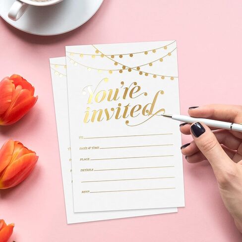 Sweetzer & Orange Party Invitations! 25 Gold Foil Traditional Invitations with Envelopes, Wedding, Baby and Bridal Shower Invite, Housewarming Birthday and Girls Quinceanera Invites in Saudi Arabia
