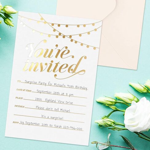 Sweetzer & Orange Party Invitations! 25 Gold Foil Traditional Invitations with Envelopes, Wedding, Baby and Bridal Shower Invite, Housewarming Birthday and Girls Quinceanera Invites in Saudi Arabia