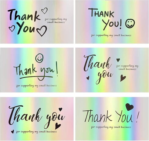 120Pcs Thank You Cards Small Business, Mini 6 Styles Thank You for Supporting Cards Notes Shopping Holographic Thanks Greeting Cards for Retail Store Owner Goods Customer 2x3.5 Inch in Kuwait
