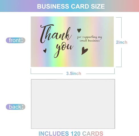 120Pcs Thank You Cards Small Business, Mini 6 Styles Thank You for Supporting Cards Notes Shopping Holographic Thanks Greeting Cards for Retail Store Owner Goods Customer 2x3.5 Inch in Kuwait