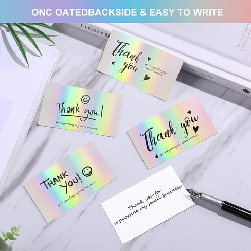 120Pcs Thank You Cards Small Business, Mini 6 Styles Thank You for Supporting Cards Notes Shopping Holographic Thanks Greeting Cards for Retail Store Owner Goods Customer 2x3.5 Inch in Kuwait